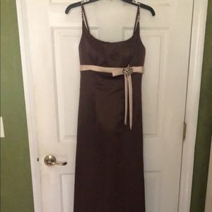 Brown and tan Floor length bridesmaid dress